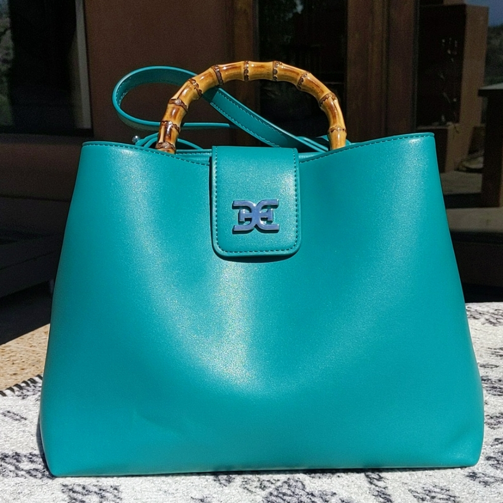 Sam Edelman bamboo tote purse green never used